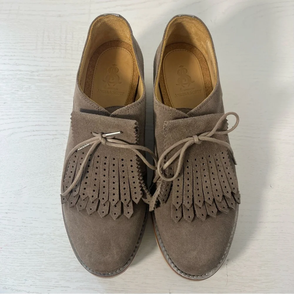 The Office Of Angela Scott Tan Suede Mr. Derby Wedge Oxford Size 38 US 8